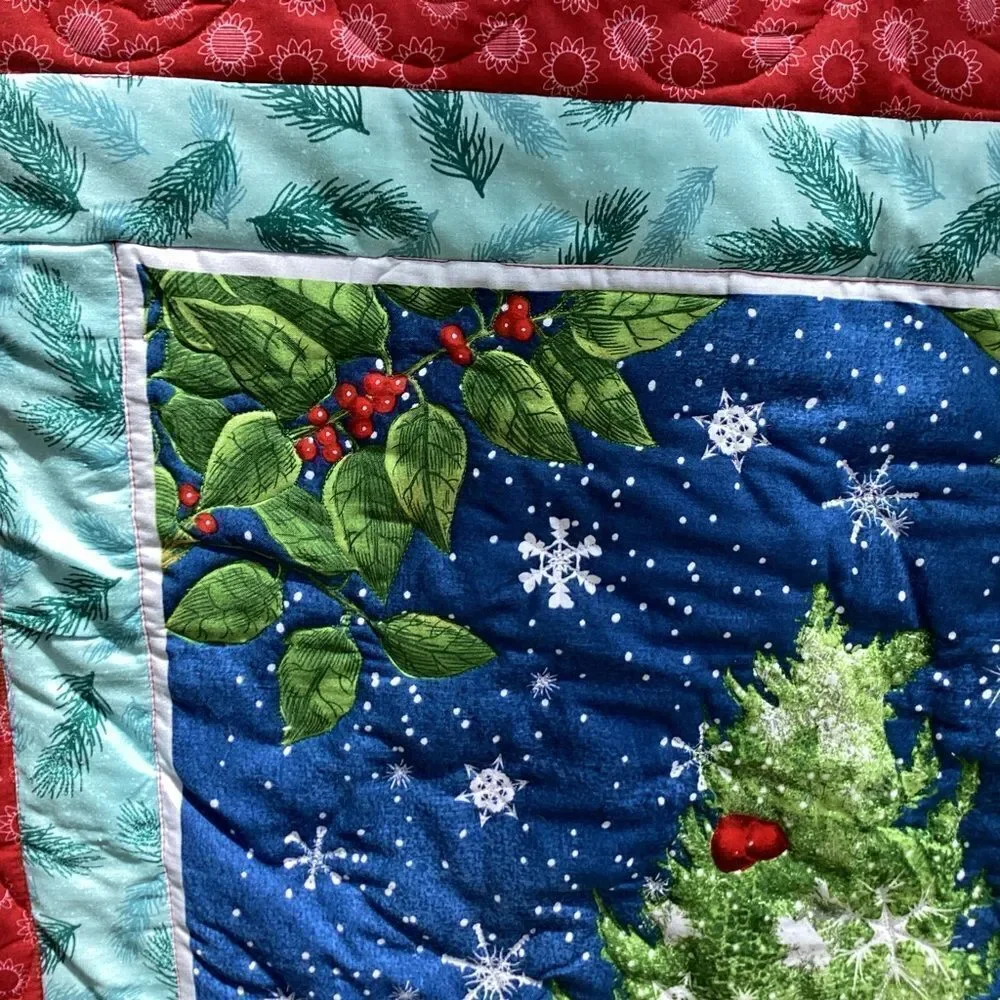 NWT. Christmas Forest Tree with Deer Lap Quilt Hand Crafted